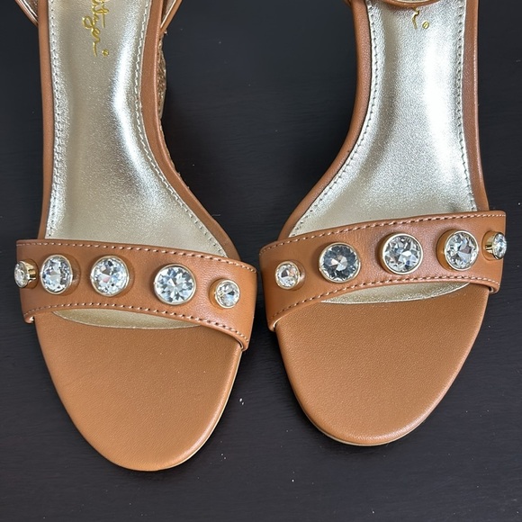 Lilly Pulitzer Natasha Wedge Shoe Leather Auburn Tan Crystal Embellished 7 NEW - Picture 7 of 15